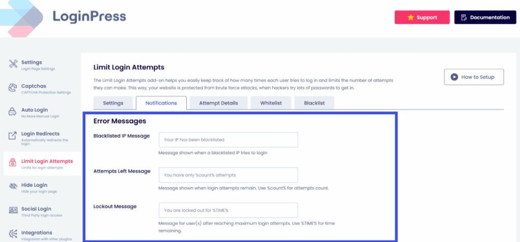 Error message notifications