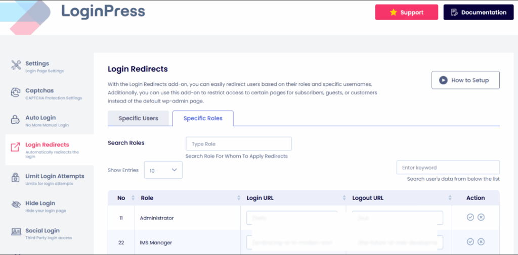 Login redirects option