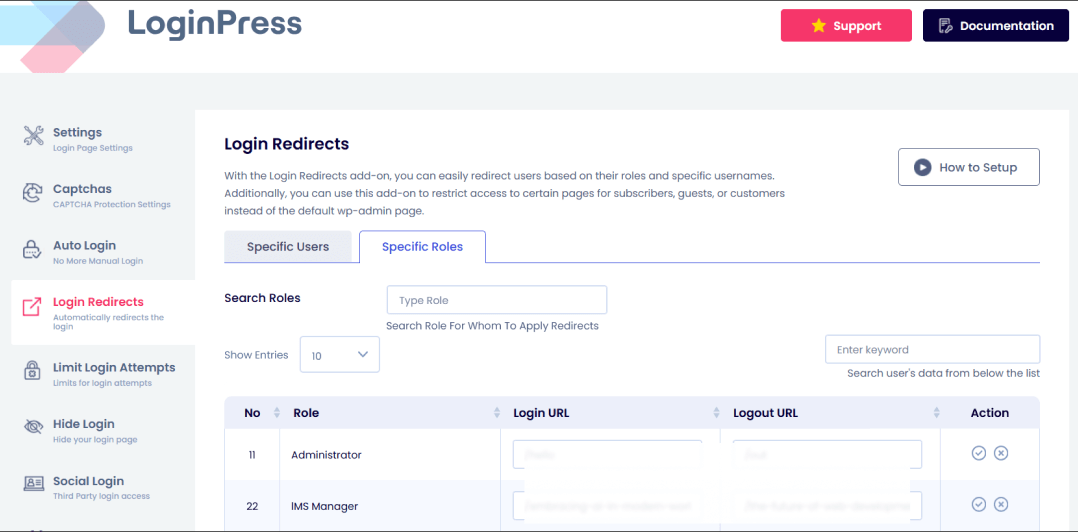 Login redirects option