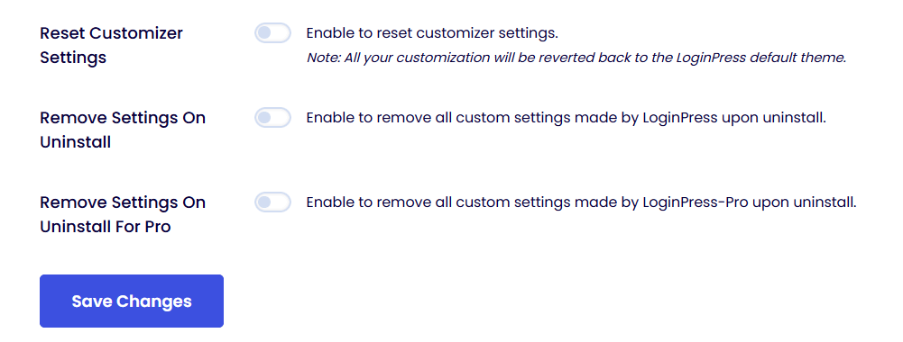 Reset to default settings