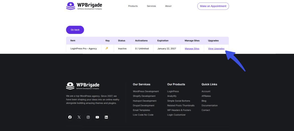 Click to view license upgrades