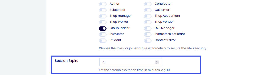 Session expiry settings in loginpress