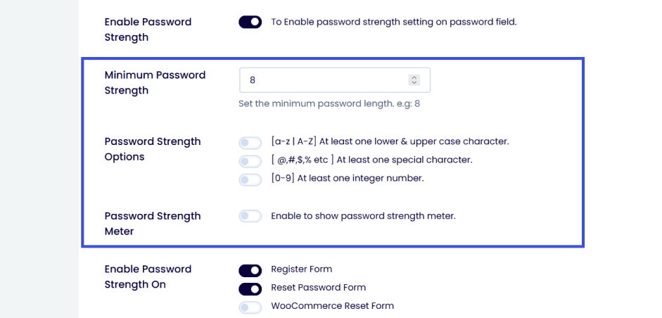 Password strength option in loginpress