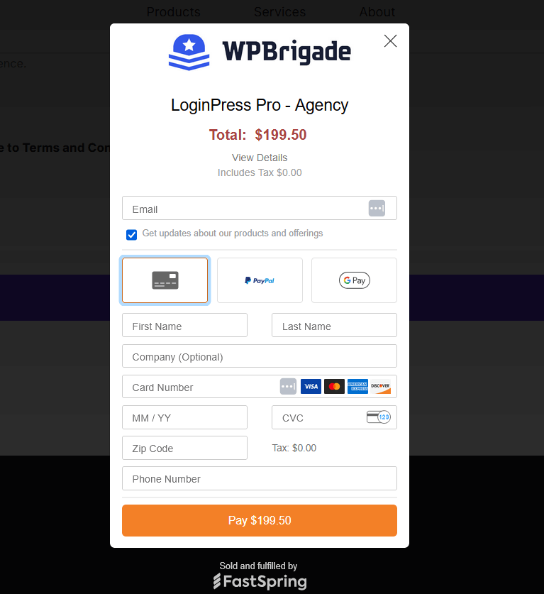Complete purchase by adding card details