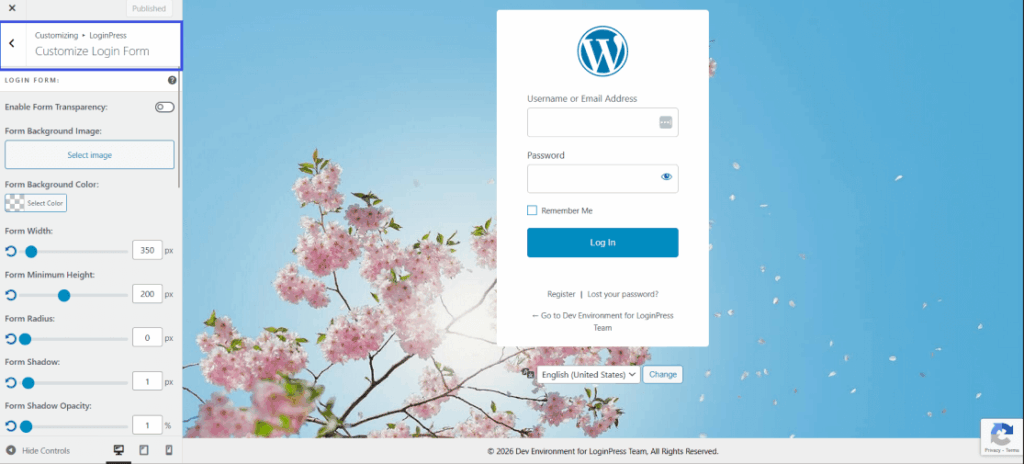 Customize login form feilds