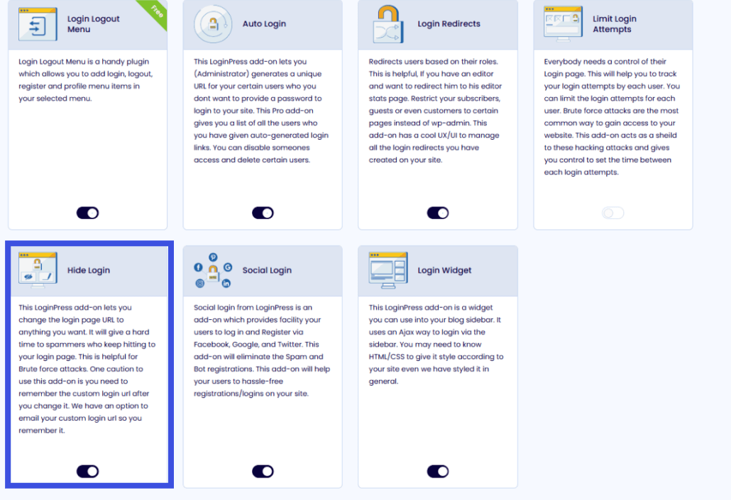 Loginpress addons choose hide login