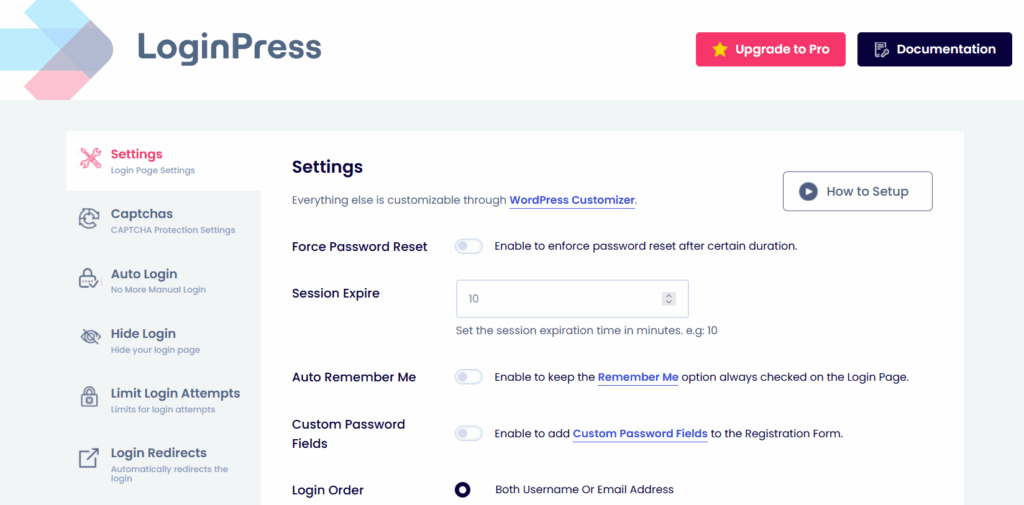 Loginpress free settings