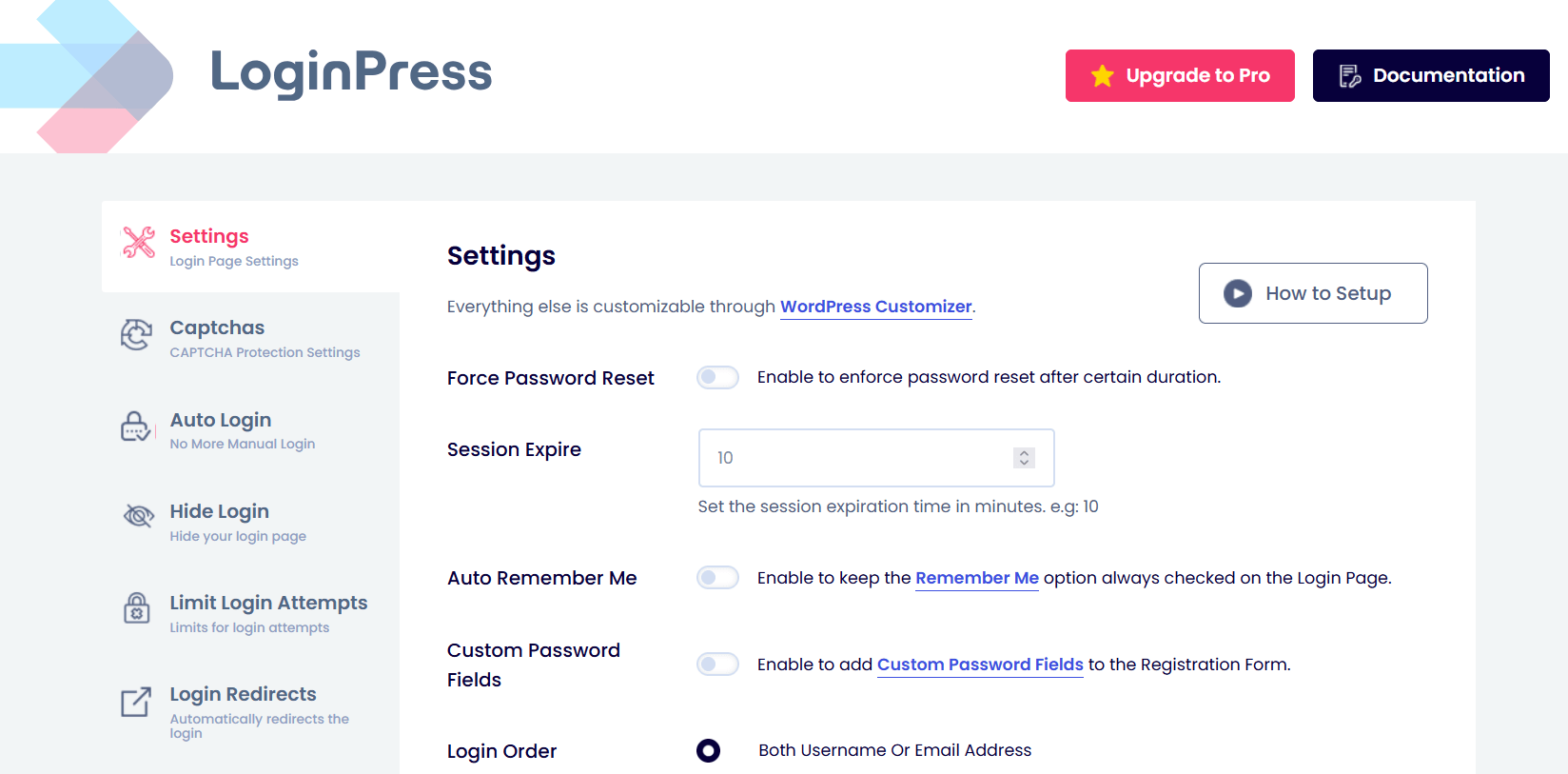 Loginpress free settings