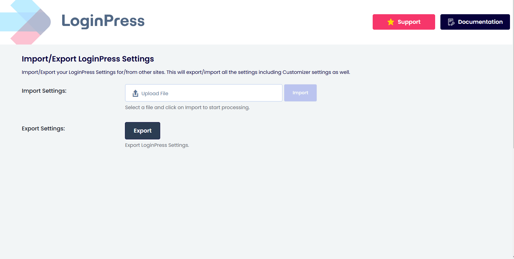 Import export settings