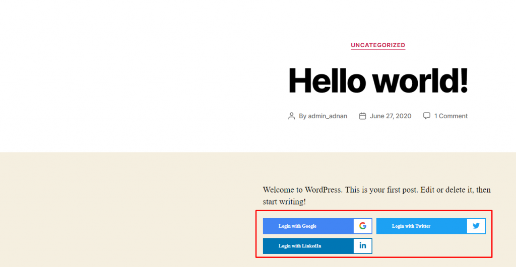 Display social login buttons on page