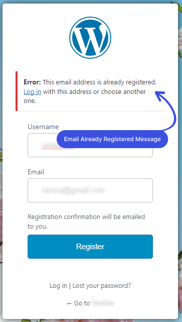 Email Already Registered Error Message