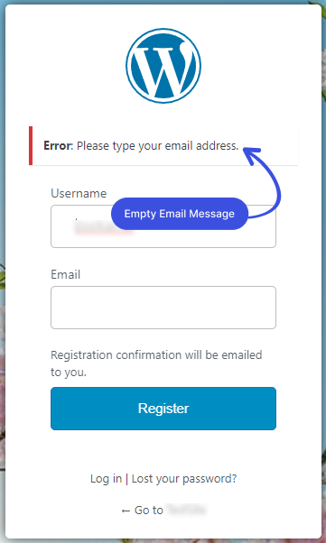 Empty Email Error Message