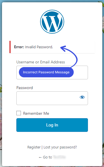 Incorrect Password Error Message