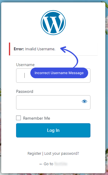 Incorrect Username Error Message
