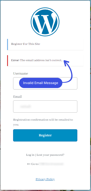 Invalid Email Error Message