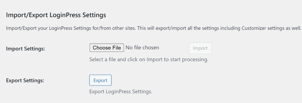 Import/Export LoginPress Settings