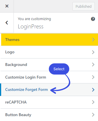 Customize Forget Form
