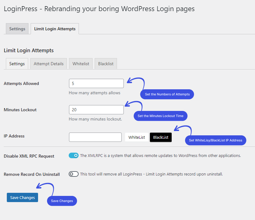 Limit Login Attempts Settings Tab