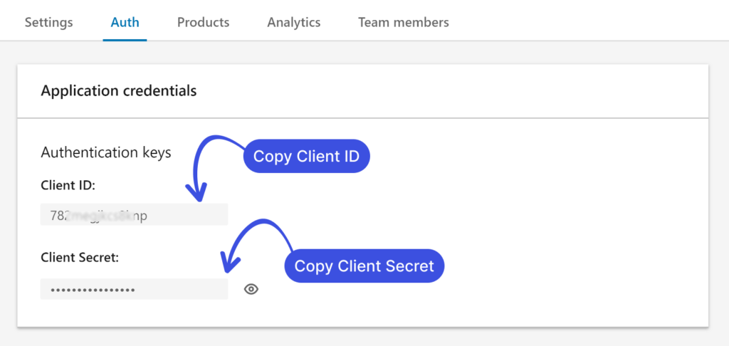 Copy Client ID and Client Secret