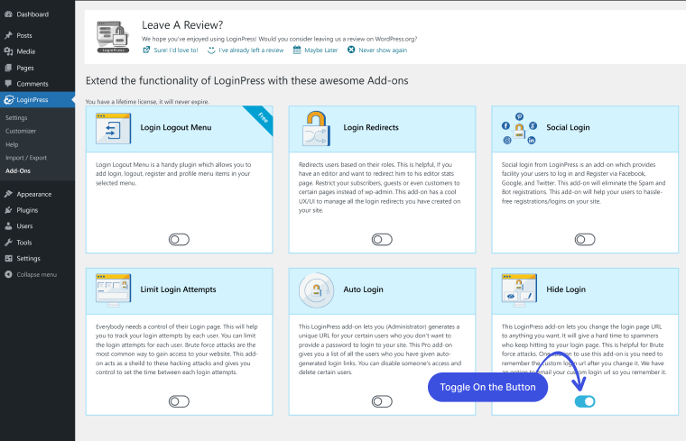 Activate Hide Login Add-on