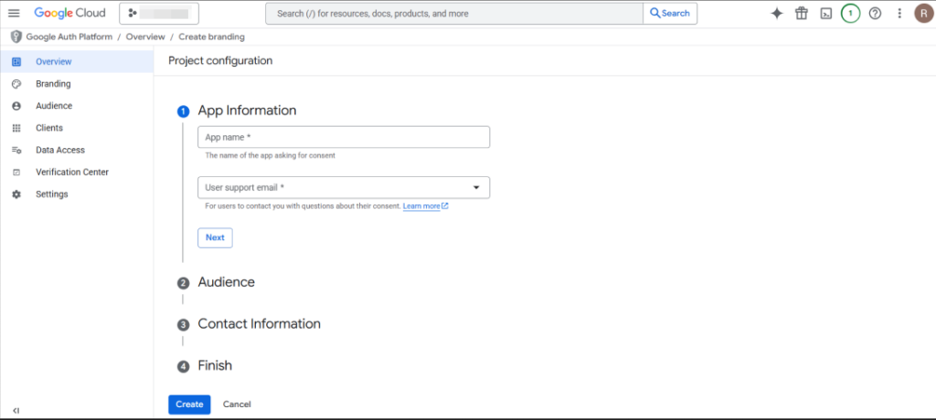 Add app information in the google oauth client