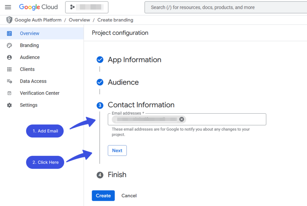 Add contact information in oauth client creation