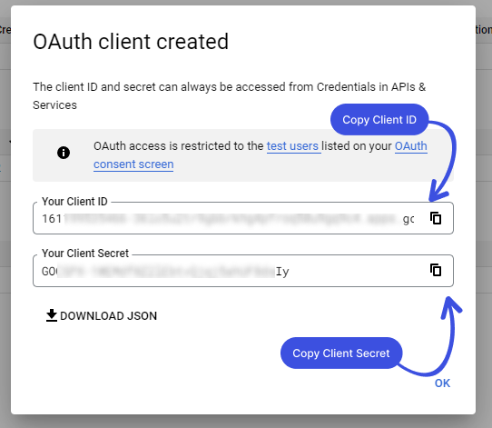 Copy Client ID and Client Secret