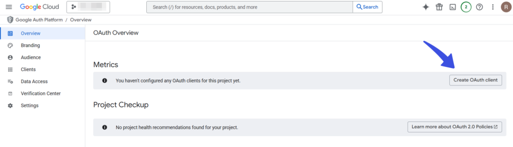 Create oauth client in google