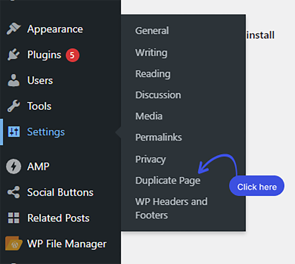 Settings > Duplicated Page