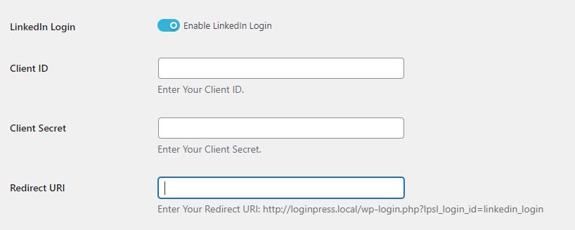 enable LinkedIn Login
