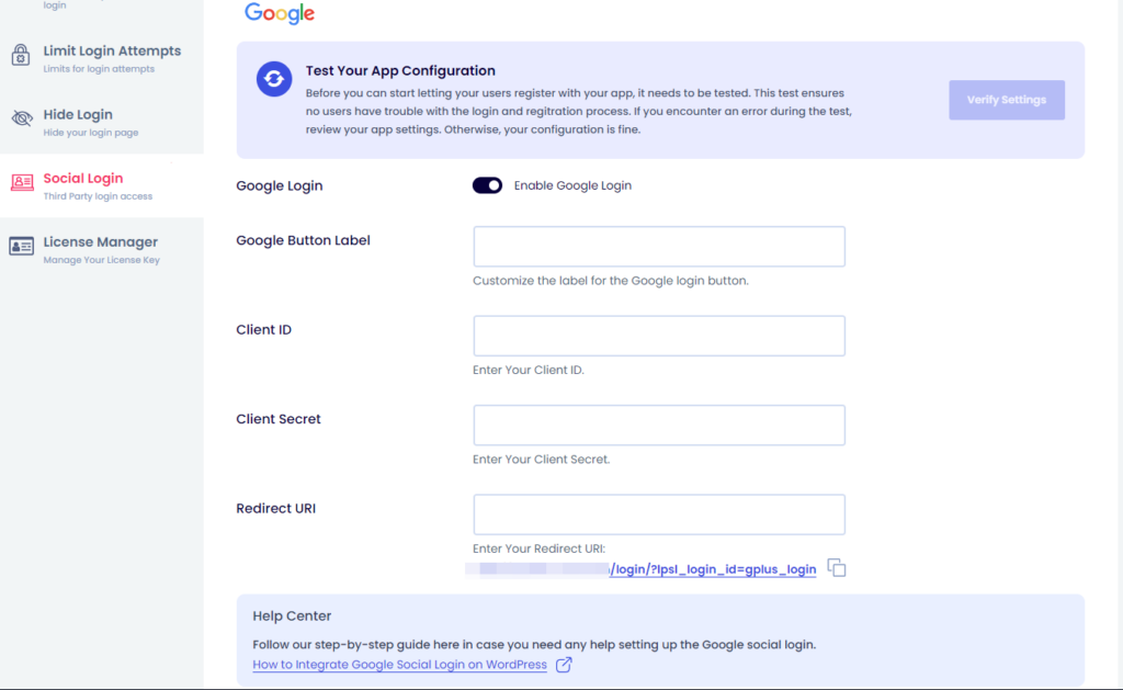 Enable Google Social Login