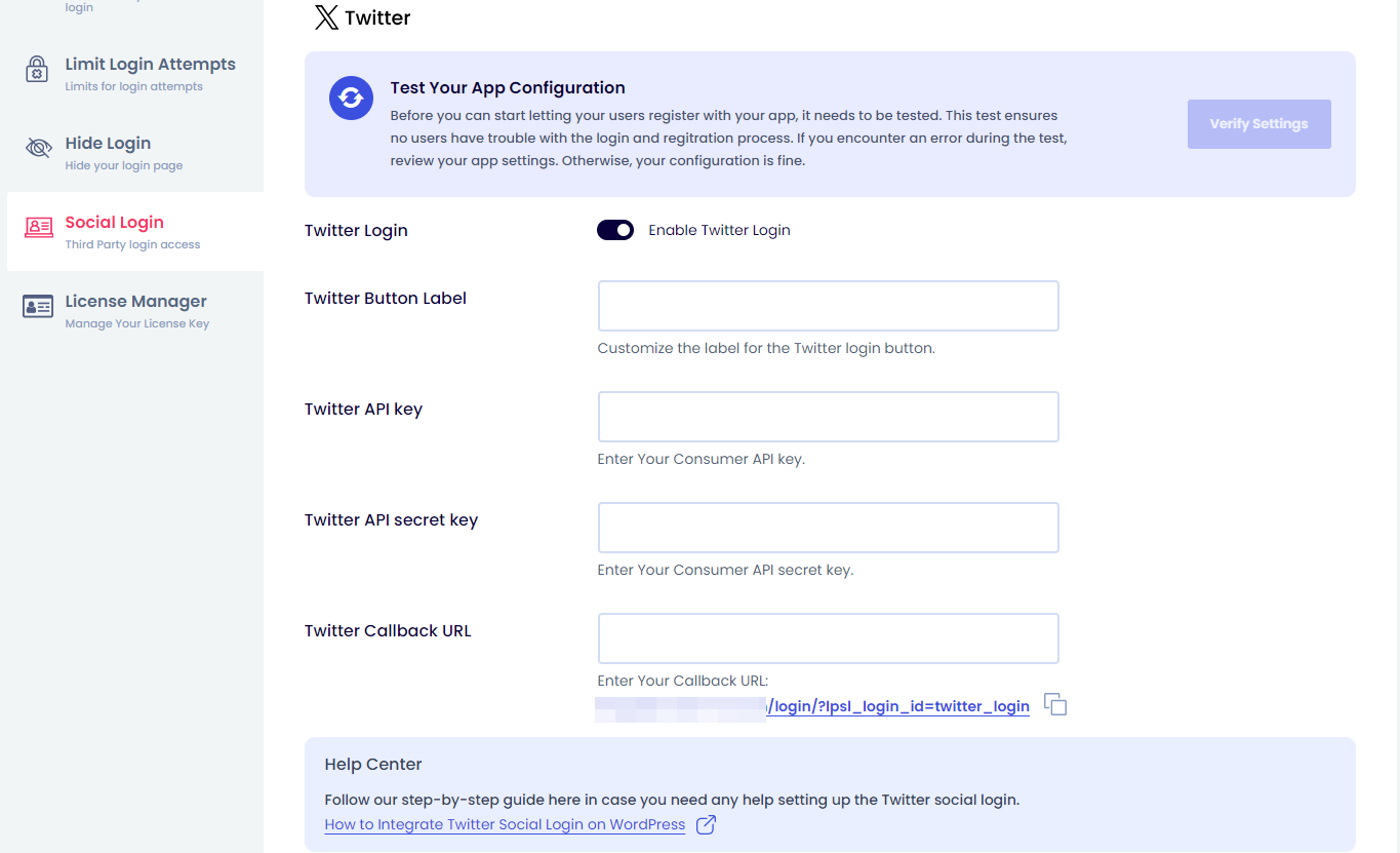 Enable Twitter Social Login