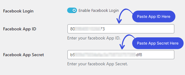Paste Facebook App ID and Facebook App Secret