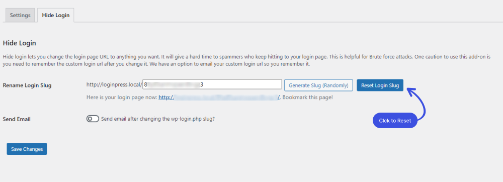 Reset Login Slug