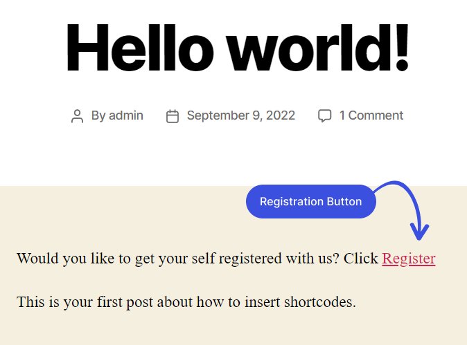 Shortcode For Registration Button