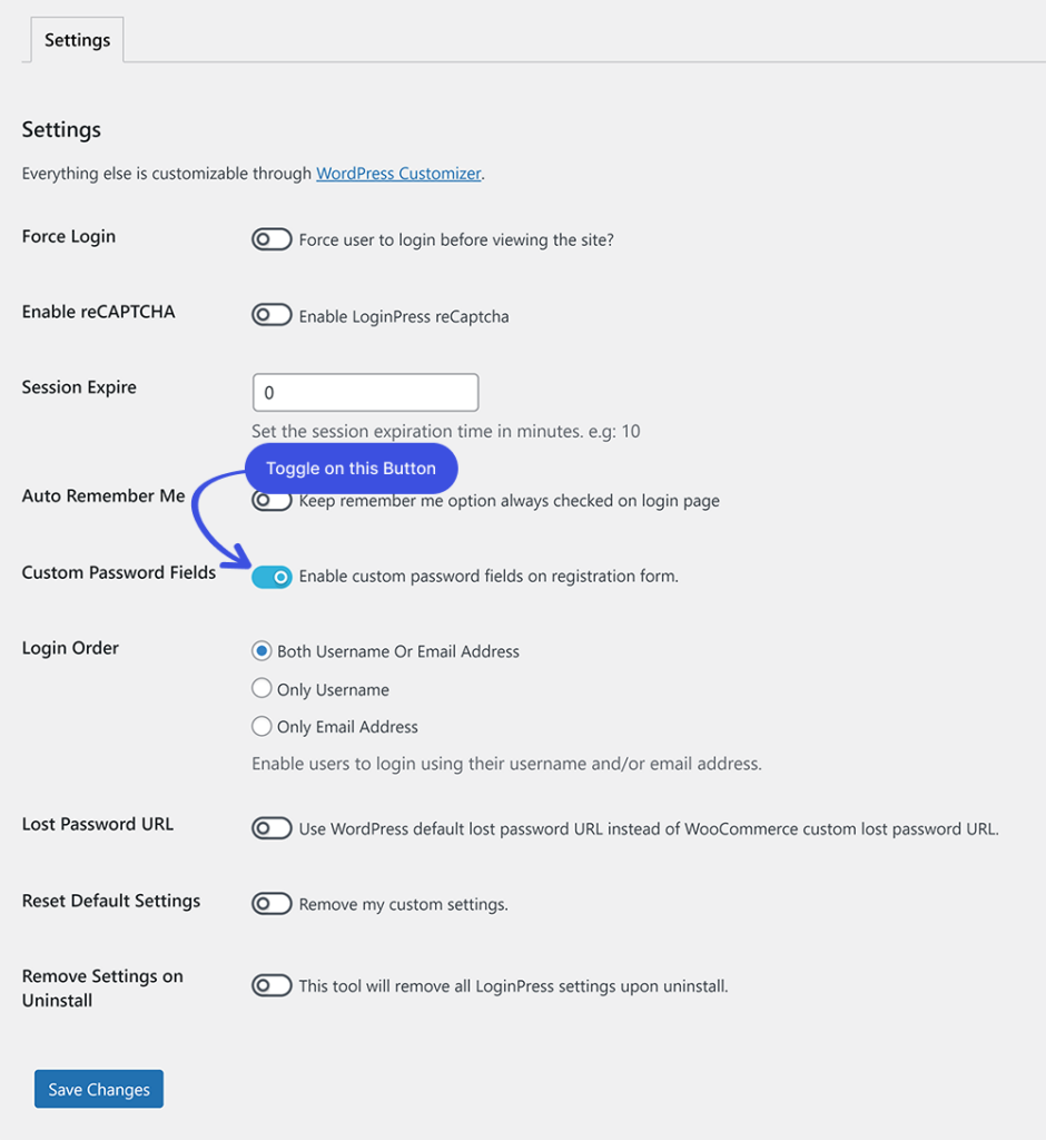 Enable Custom Password Fields