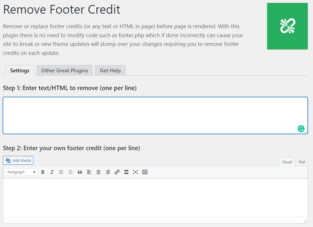 Remove Footer Credit Textareas