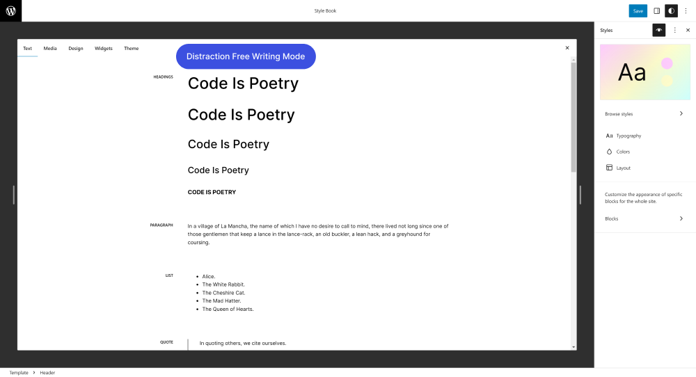 Distraction Free Writing Mode wordpress 6.2