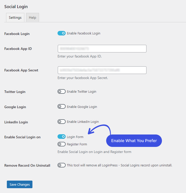 Enable on Login Form