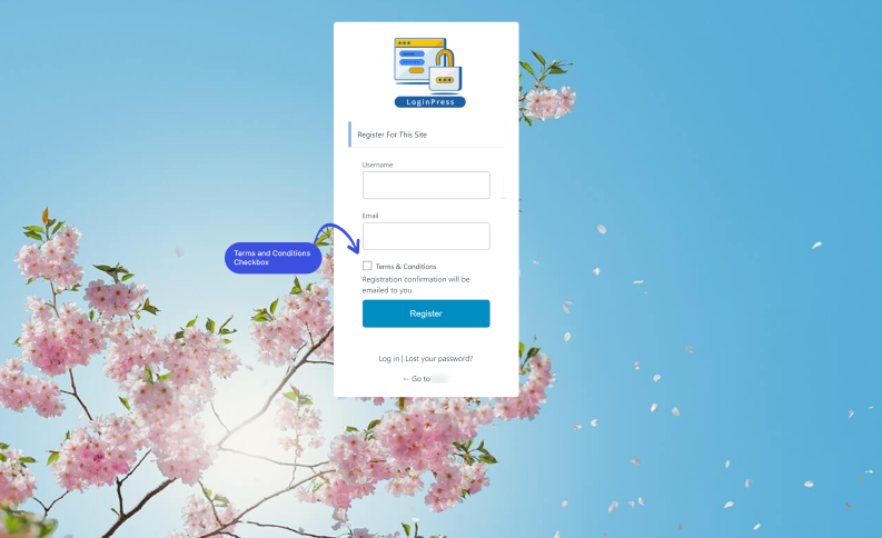 LoginPress User Registration Form with Terms & Conditions Checkbox