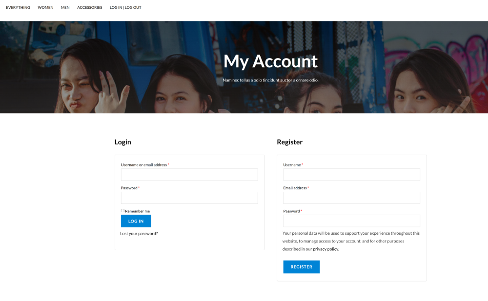 default WooCommerce my-account page 