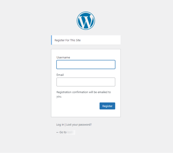 Default WordPress user registration form