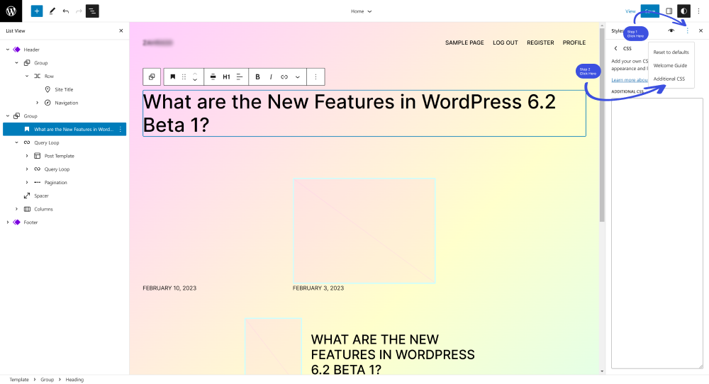 custom css 1 wordpress 6.2