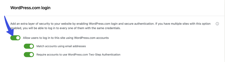 WordPress.com login in Jectpack 