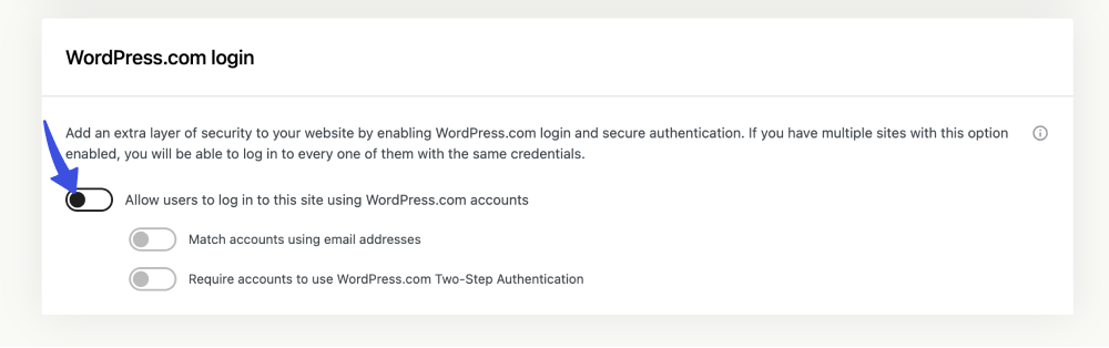 WordPress.com login in Jectpack 