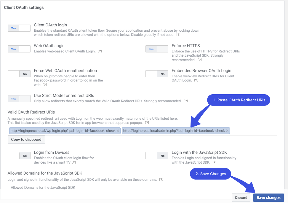 Valid OAuth Redirect URIs