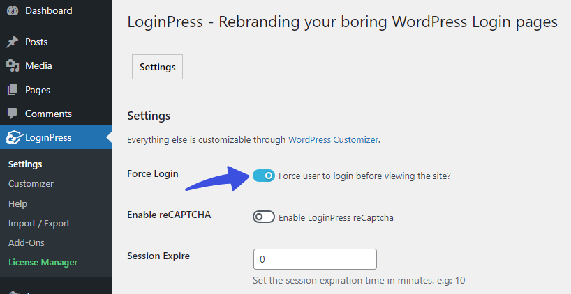 Force Login - LoginPress's Pro Feature