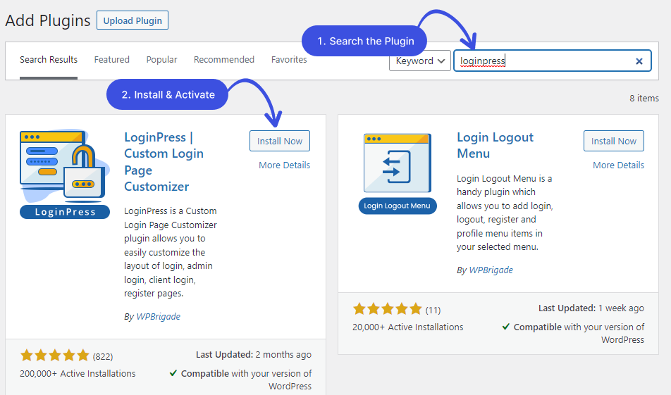 Install & Activate LoginPress