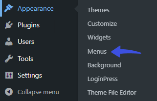 Appearance > Menus