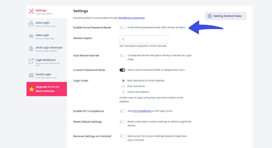 Enable Force Password Reset